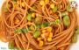 Spaghetti with edamame, corn and fava beans